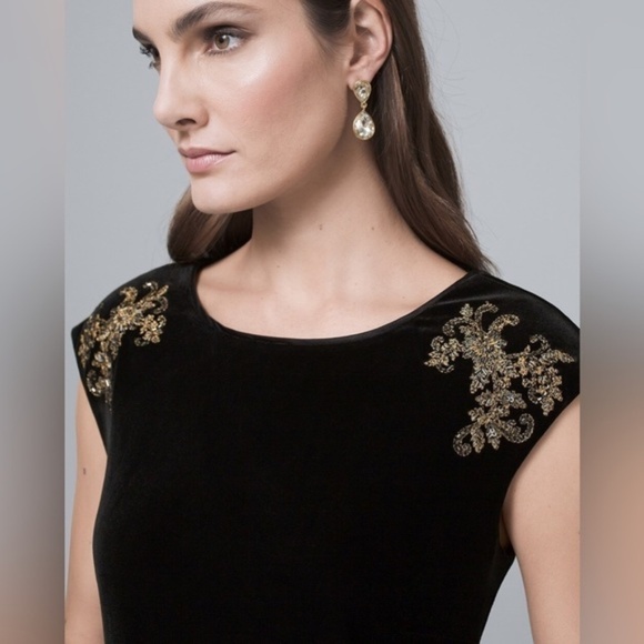 WHBM Black velvet sleeveless (cap sleeves) embellished cocktail dress Size XXS - Picture 14 of 16